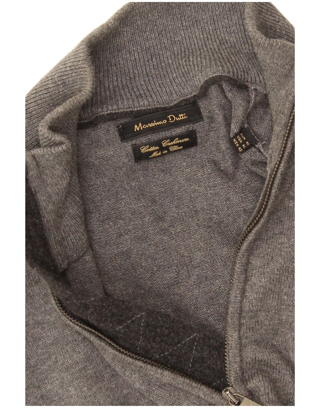 Massimo Dutti Maglione da uomo con zip e collo XL in cotone grigio
