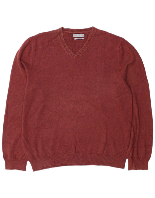 Maglione da uomo con scollo a V Marks & Spencer XL in cotone marrone