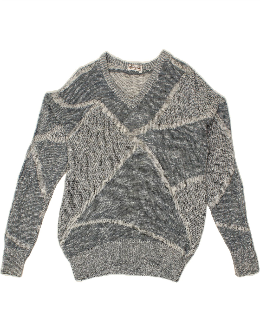 VINTAGE Womens V-Neck Jumper Sweater IT 52 2XL Grey Colourblock Vintage Vintage and Second-Hand Vintage from Messina Hembry 
