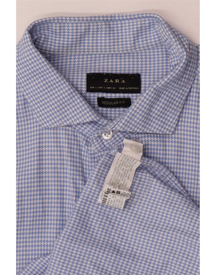 Camicia Zara da uomo in flanella vestibilità regolare, cotone pied de poule blu grande