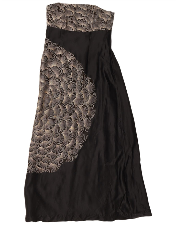 Monsoon Abito lungo senza spalline da donna con motivo astratto UK 12 Medio Nero