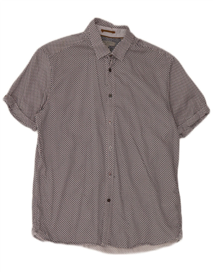 Ted Baker Camicia a maniche corte da uomo Taglia 4 Large Blu Navy in cotone geometrico