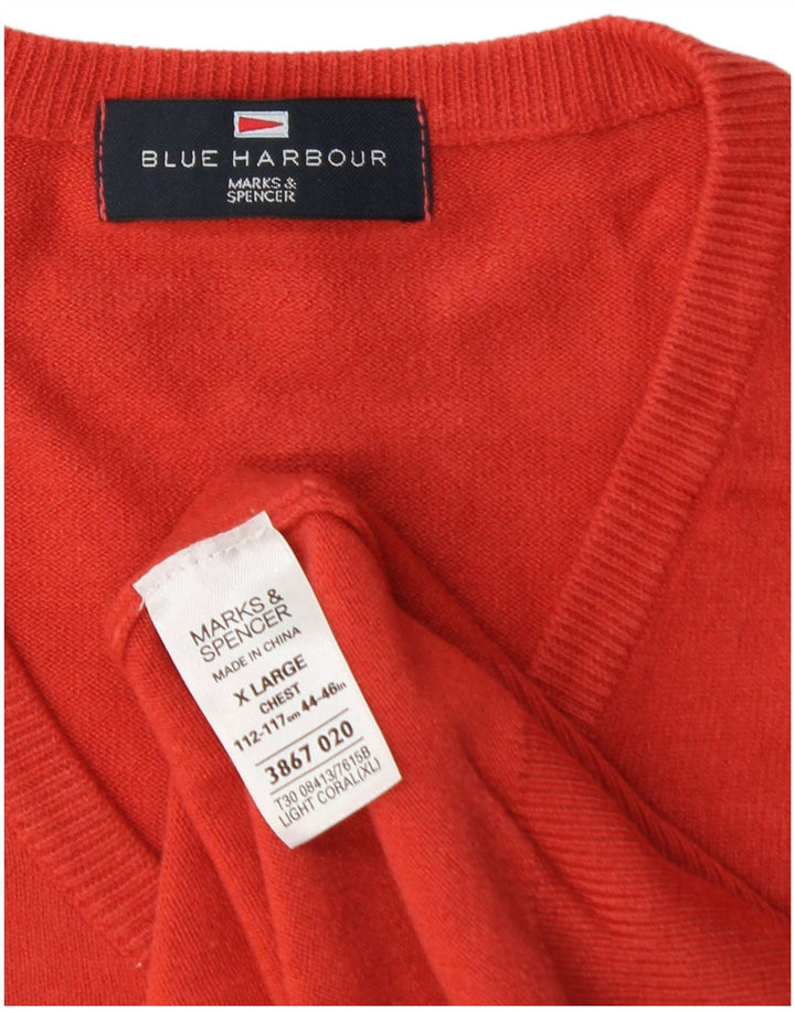 MARKS & SPENCER Maglione da uomo con scollo a V blu Harbour XL rosso acrilico