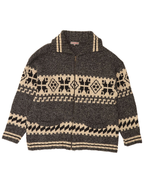 Osvaldo Bruni Mens Cardigan Sweater XL Grey Fair Isle Wool