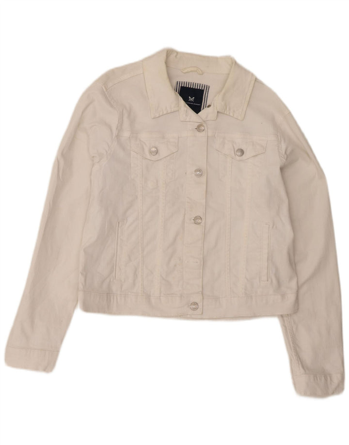 CREW CLOTHING Giacca in denim corta da donna UK 14 Cotone bianco medio