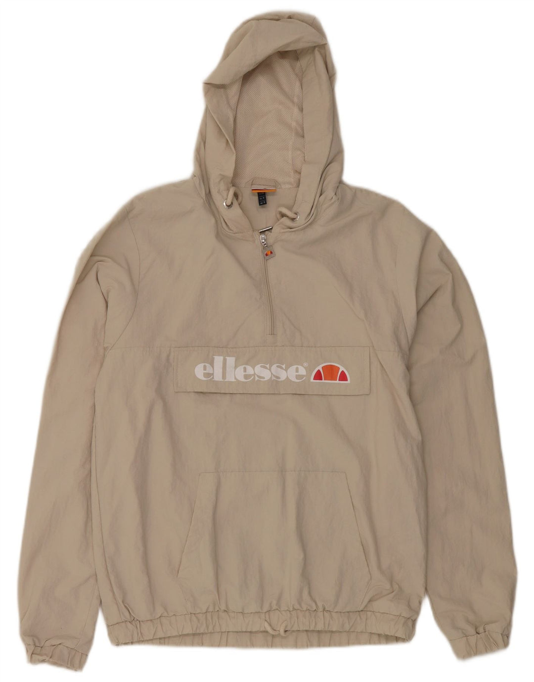 Ellesse, giacca antipioggia oversize con cappuccio da donna, UK 8, piccola, in nylon beige