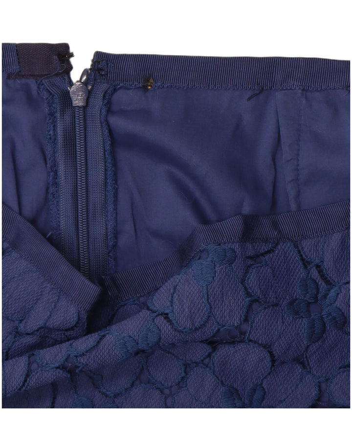 Gonna a tubino vintage da donna W32 grande floreale blu navy