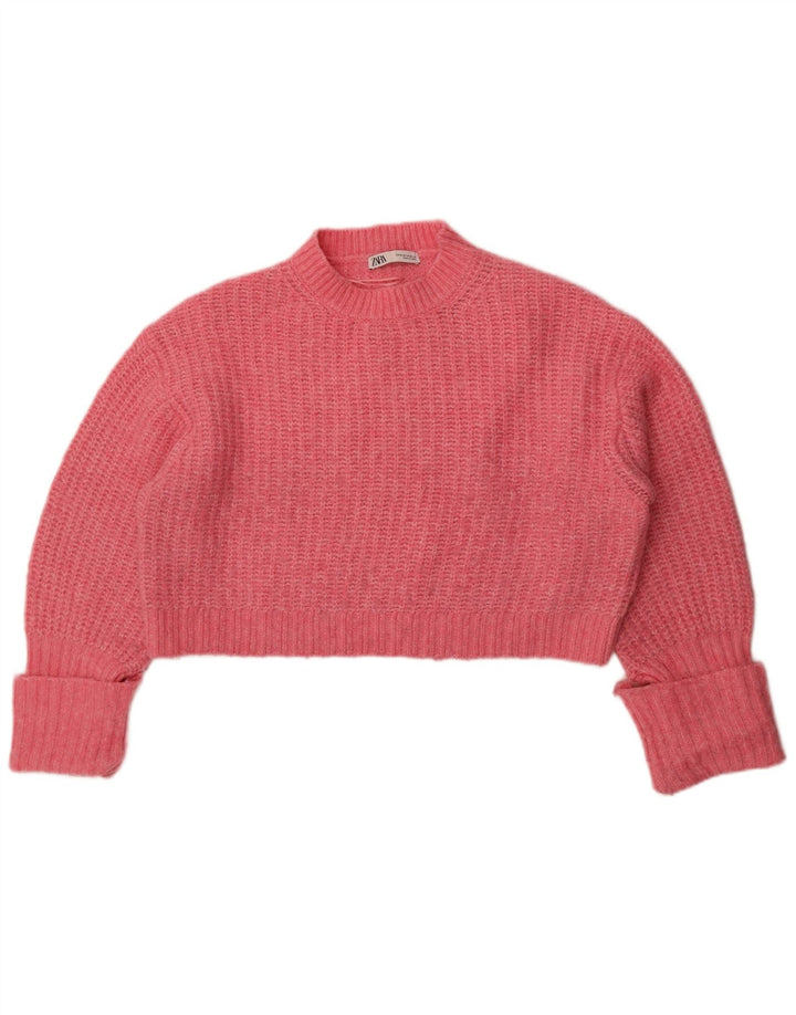 Maglione corto girocollo oversize da donna Zara UK 14 Rosa medio