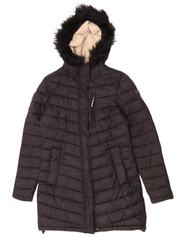 Cappotto imbottito con cappuccio da donna Superdry UK 14 nylon nero medio