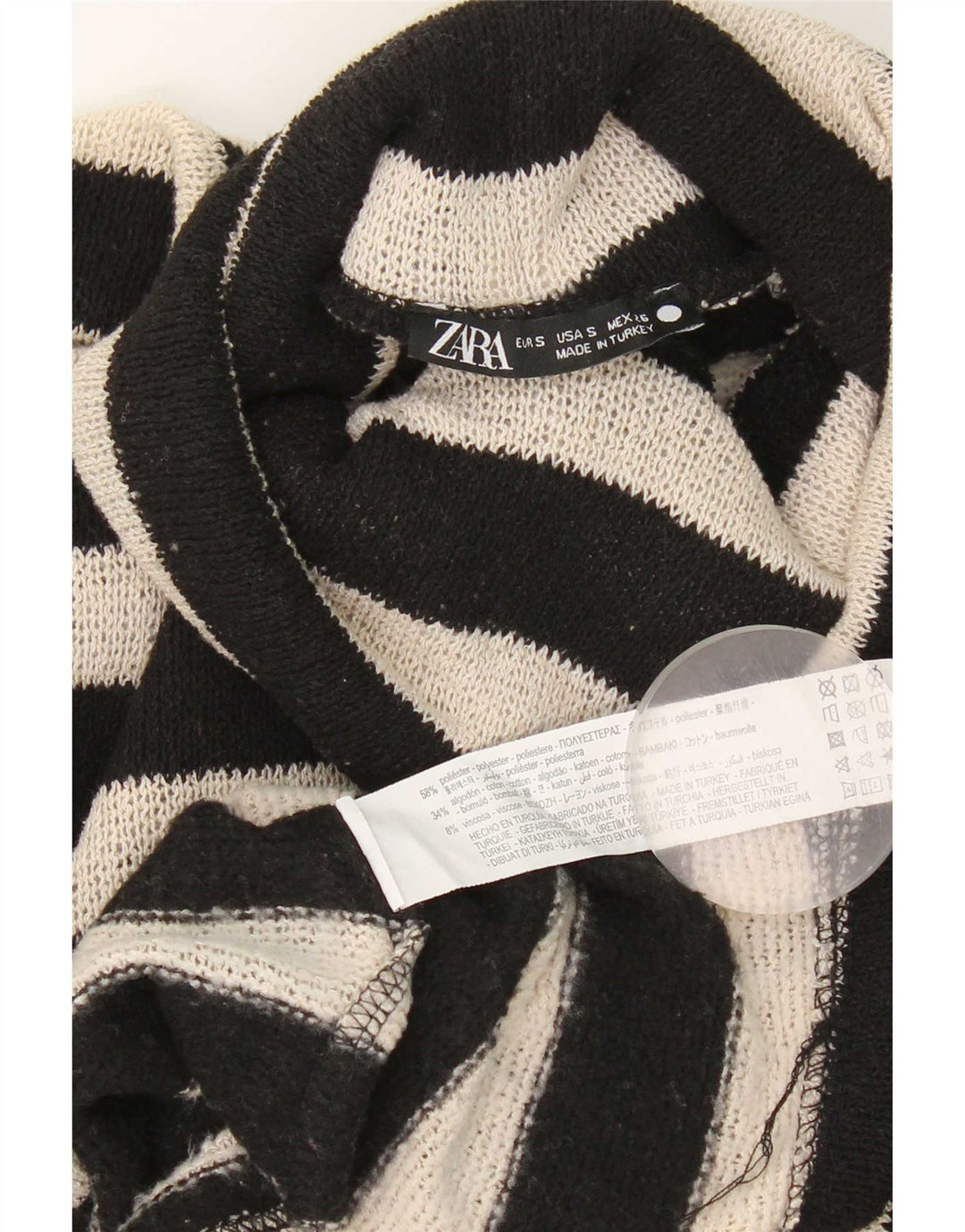 Maglione a collo alto oversize da donna Zara UK 10 piccolo a righe nere