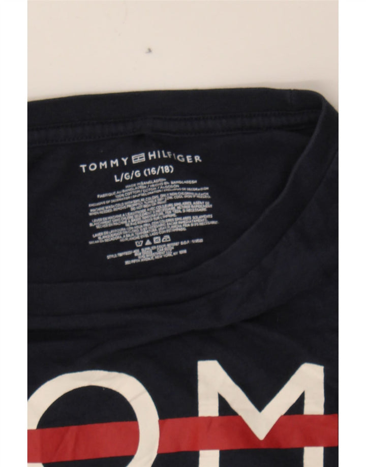 TOMMY HILFIGER Boys Graphic Top Long Sleeve 15-16 Years Large Navy Blue Vintage Tommy Hilfiger and Second-Hand Tommy Hilfiger from Messina Hembry 