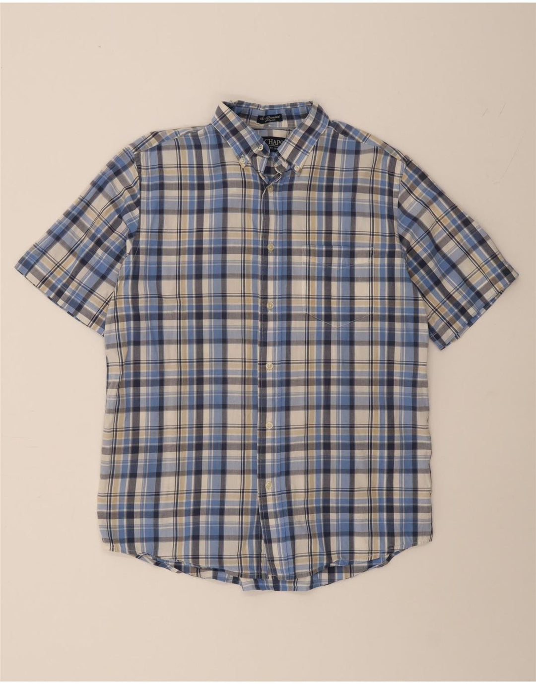 CHAPS Mens Short Sleeve Shirt Medium Blue Check Cotton Vintage Chaps and Second-Hand Chaps from Messina Hembry 