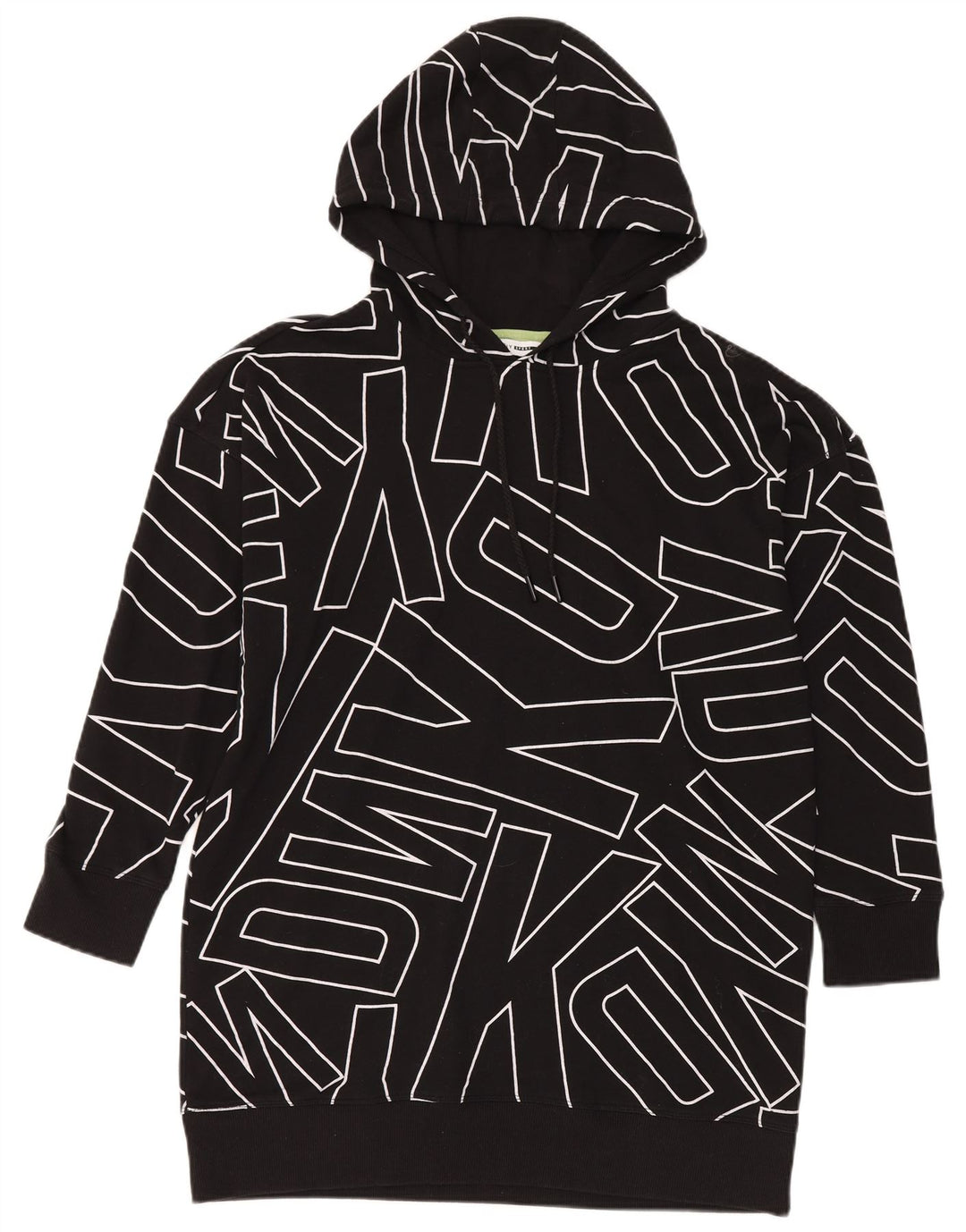 Maglione con cappuccio lungo grafico oversize da donna Dkny UK 14 medio nero