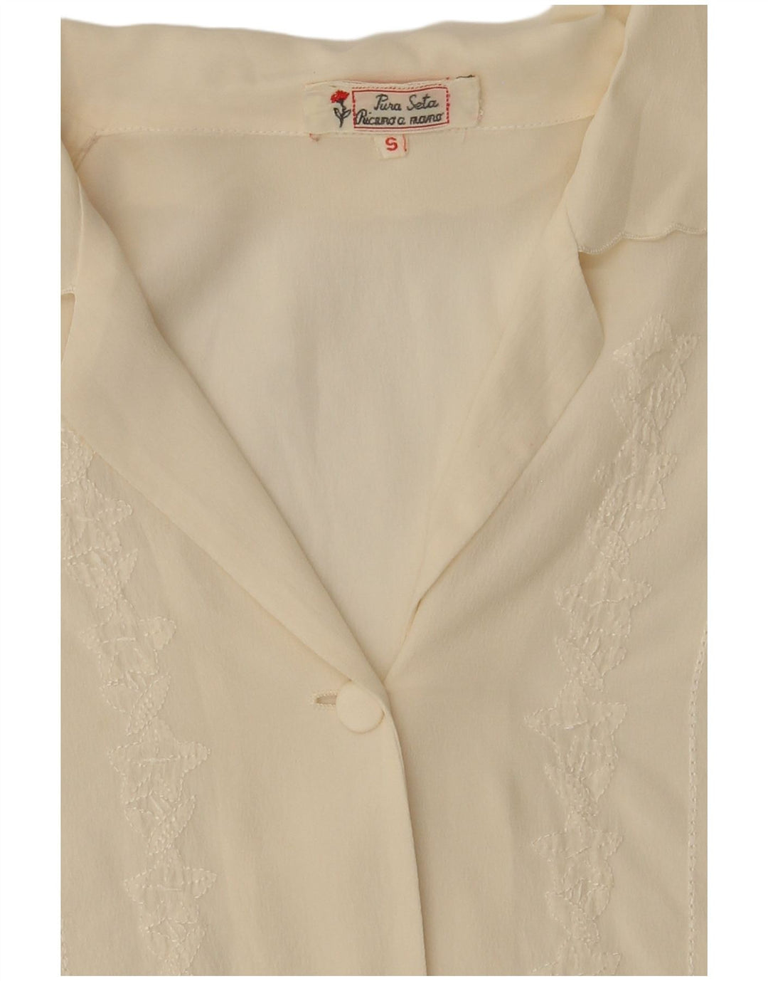 Camicetta camicia vintage da donna vestibilità ampia UK 10 piccola seta bianco sporco
