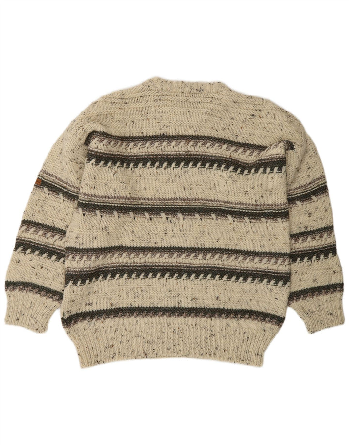 Maglione maglione girocollo da uomo Sergio Tacchini XL lana a righe beige