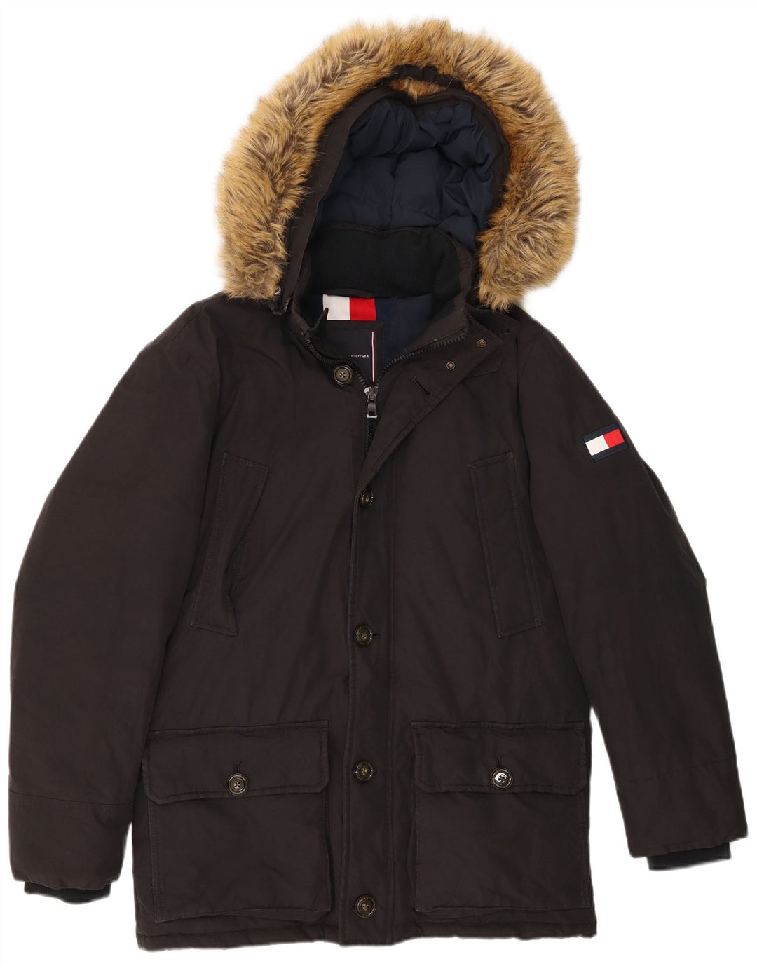 Giacca imbottita con cappuccio da uomo Tommy Hilfiger UK 38 cotone medio nero