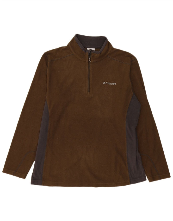 Maglione in pile da uomo Columbia con zip e collo grande, poliestere color block kaki