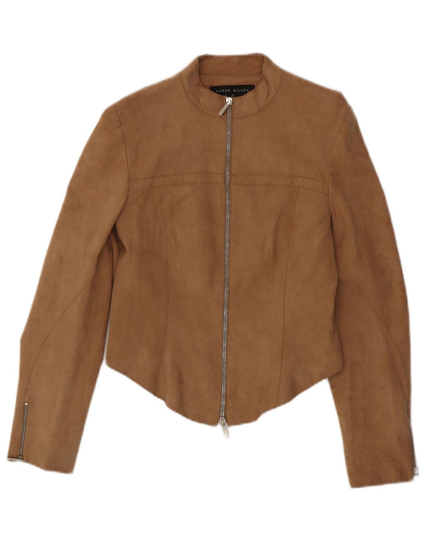 KAREN MILLEN Womens Crop Suede Jacket UK 12 Medium  Brown