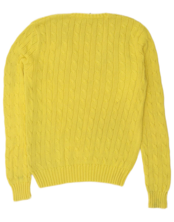 Maglione maglione con scollo a V da donna Ralph Lauren UK 14 grande cotone giallo