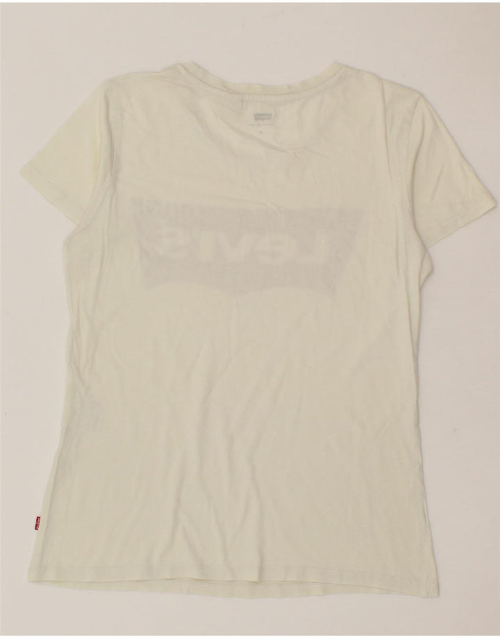 LEVI'S Womens Graphic T-Shirt Top UK 6 XS Off White Vintage Levi's and Second-Hand Levi's from Messina Hembry 