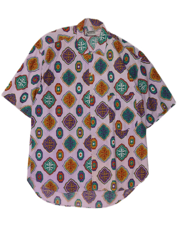 Camicia vintage da uomo a maniche corte XL in cotone cachemire viola
