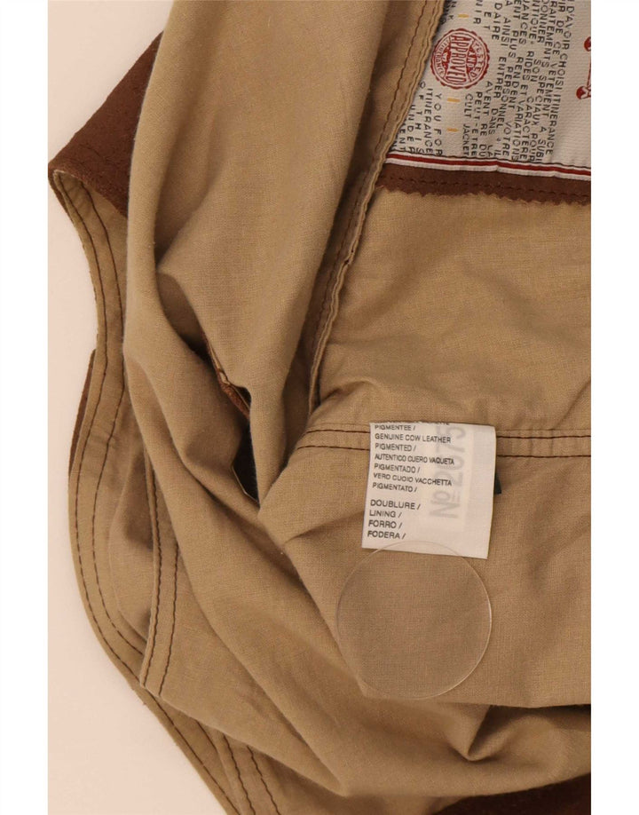 Gilet vintage da uomo in pelle scamosciata XL in pelle marrone