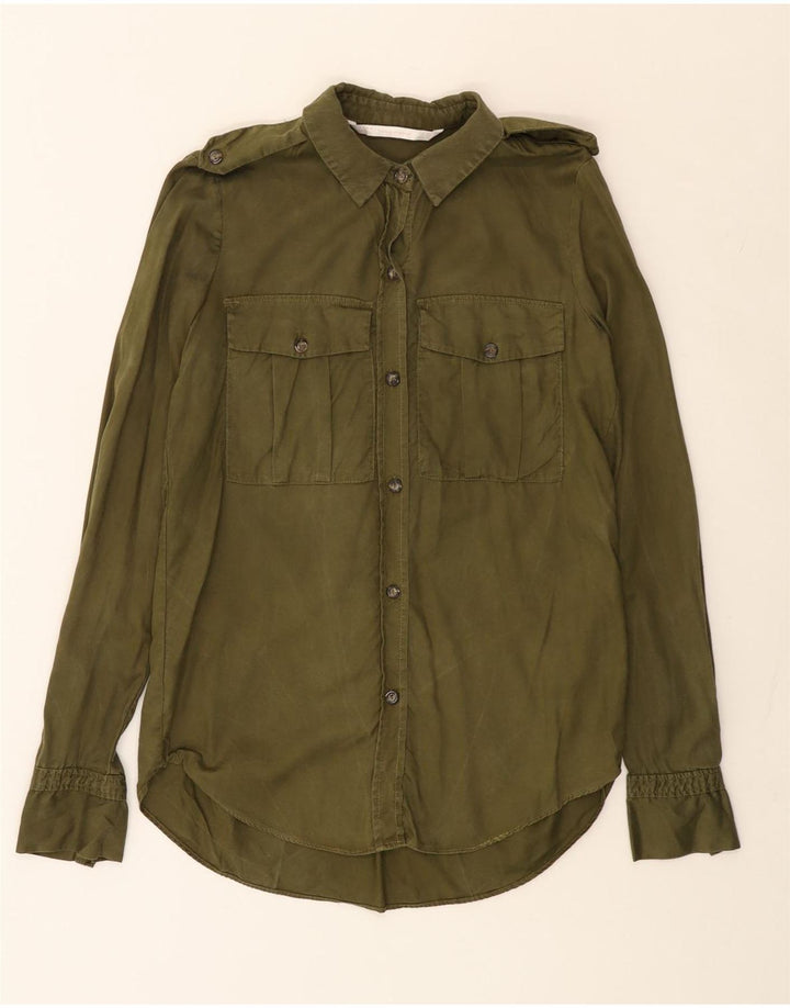 Camicia oversize lunga da donna ZARA UK 6 XS Khaki Lyocell