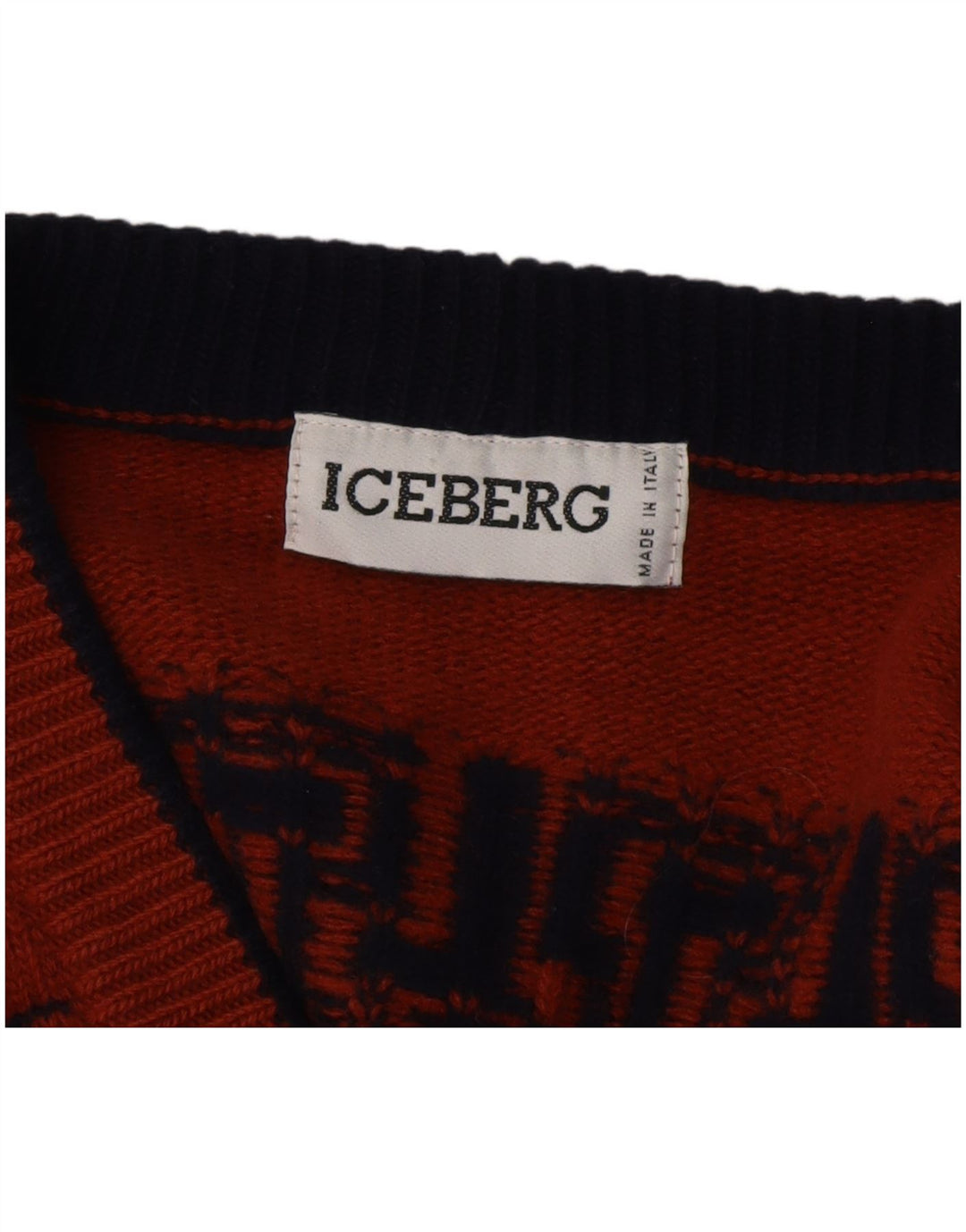 ICEBERG Maglione cardigan grafico da uomo in lana vergine geometrica marrone medio