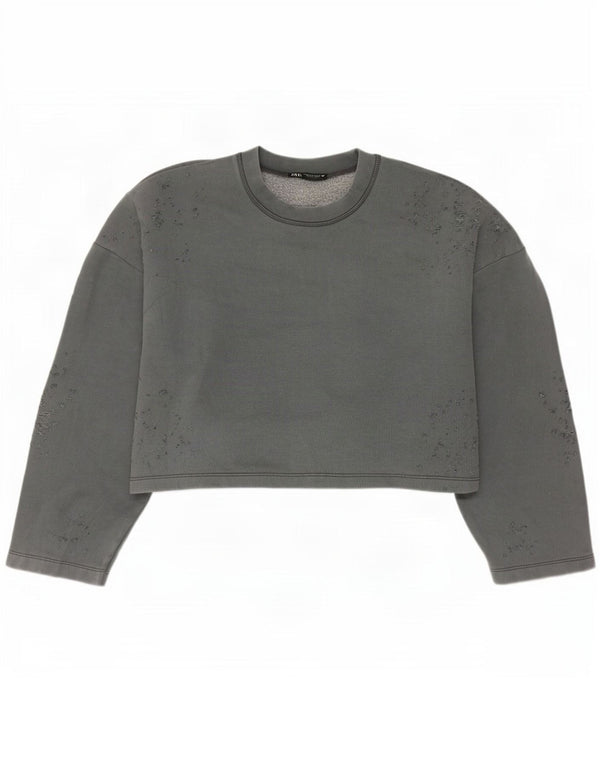 Felpa oversize corta da donna Zara, maglione UK 14, cotone grigio medio