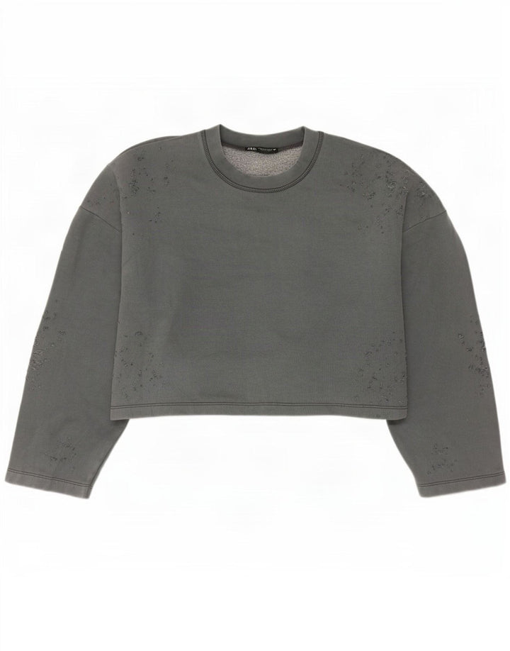 Felpa oversize corta da donna Zara, maglione UK 14, cotone grigio medio