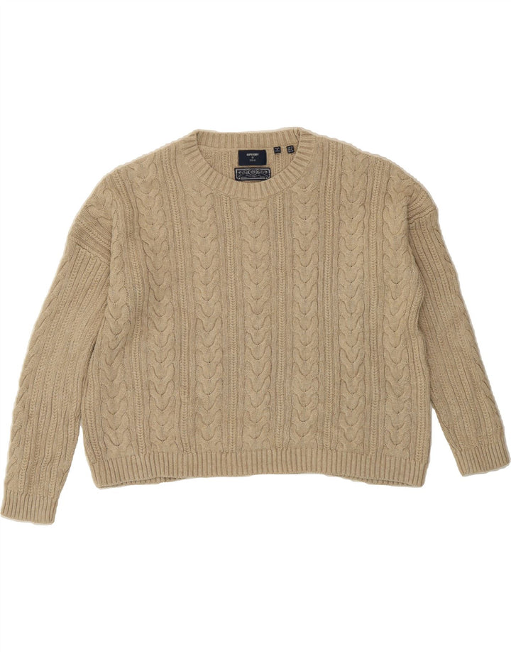 SUPERDRY Womens Oversized Crop Crew Neck Jumper Sweater UK 12 Medium Beige Vintage Superdry and Second-Hand Superdry from Messina Hembry 