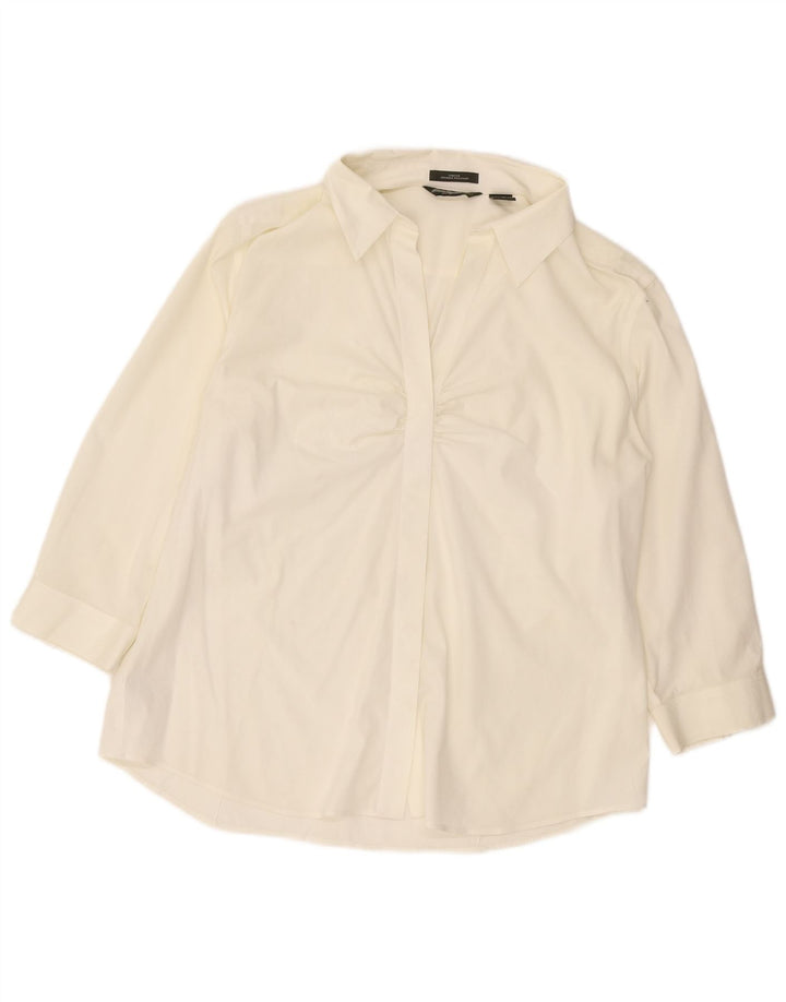 EDDIE BAUER Camicetta pullover da donna con maniche a 3/4 UK 18 XL Cotone bianco