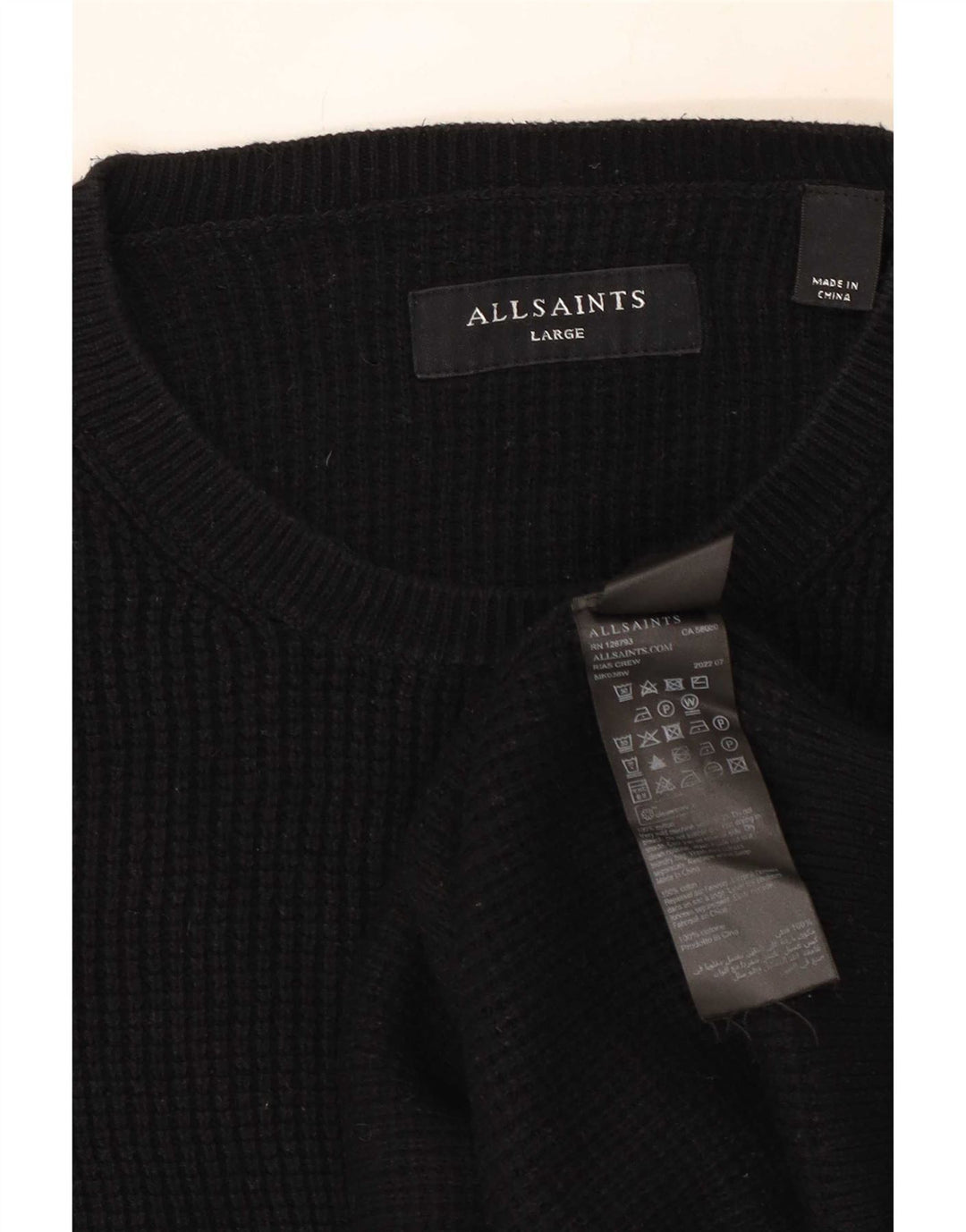 Maglione girocollo da uomo All Saints, grande, in cotone nero