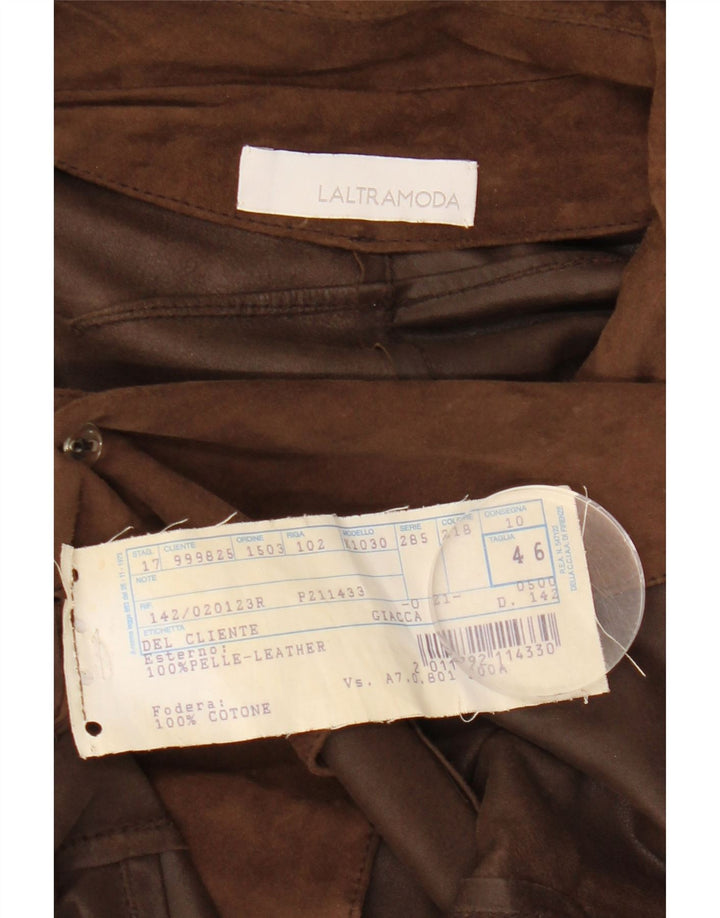 Latramoda Giacca Blazer da Donna in Pelle Scamosciata a 1 Bottone IT 46 Large in Pelle Marrone