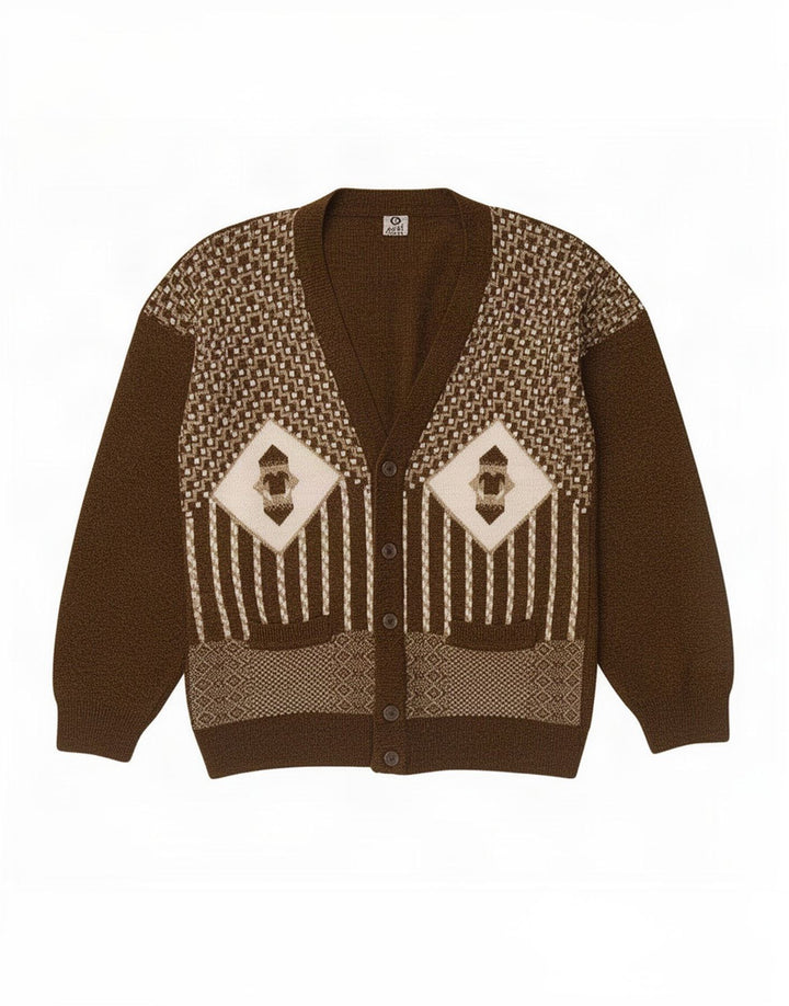 Maglione cardigan da uomo vintage marrone medio geometrico