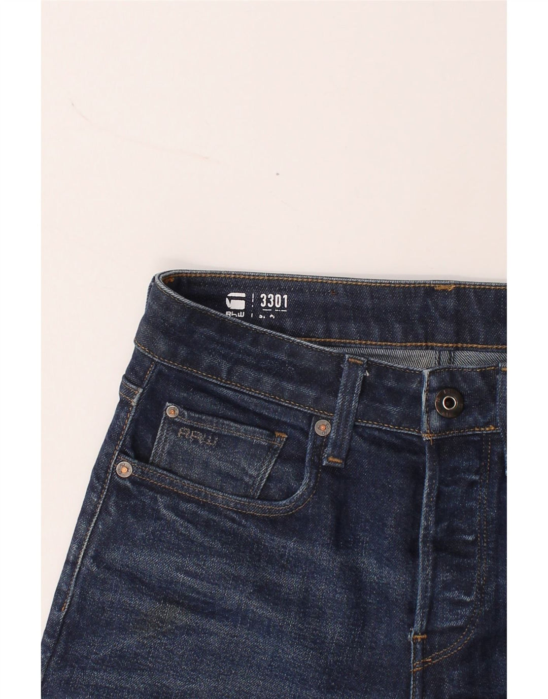 G-STAR Mens 3301 Slim Jeans W30 L29  Navy Blue Cotton Vintage G-Star and Second-Hand G-Star from Messina Hembry 
