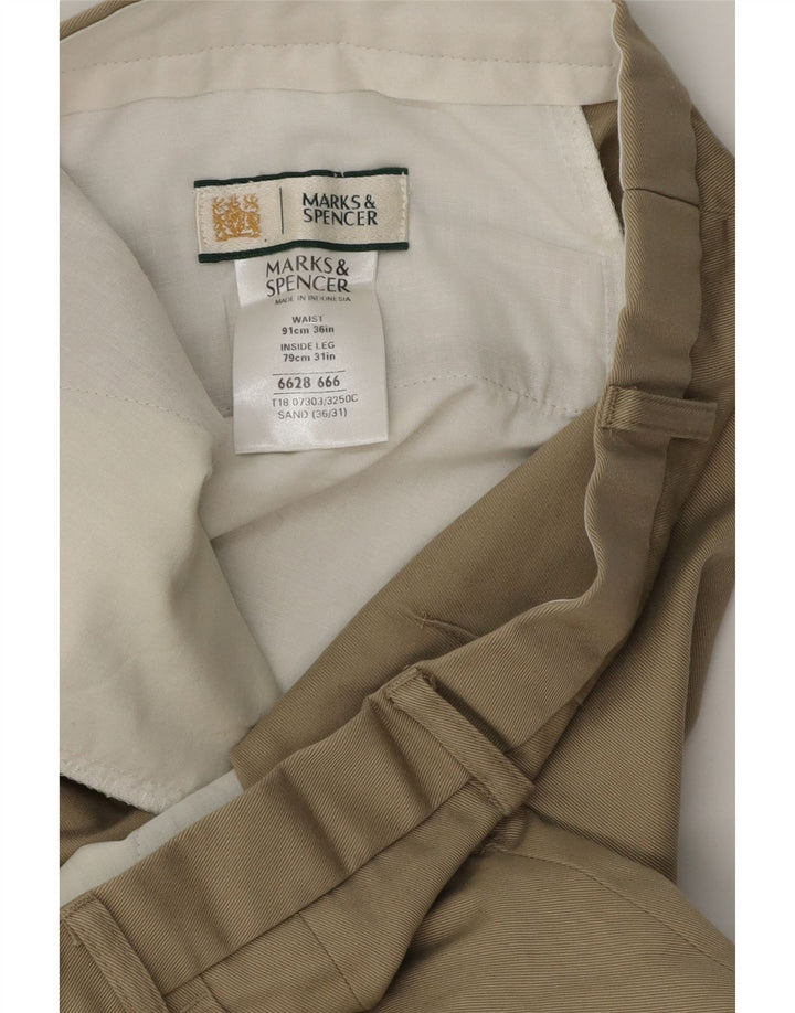 MARKS & SPENCER Pantaloni da abito con pegging da uomo W36 L31 Cotone beige