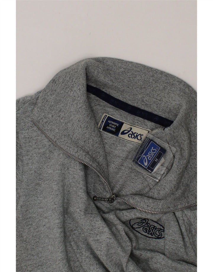 ASICS Womens Short Sleeve Zip Neck Jumper Sweater UK 12 Medium Grey Cotton Vintage Asics and Second-Hand Asics from Messina Hembry 