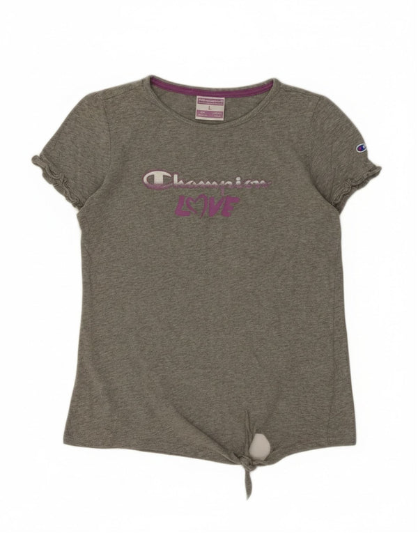 T-shirt grafica per ragazze Champion Top 11-12 anni Large in cotone mélange grigio