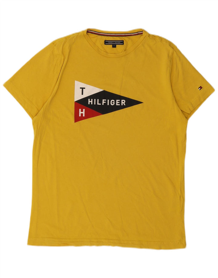 TOMMY HILFIGER Mens Graphic T-Shirt Top Medium Yellow Cotton
