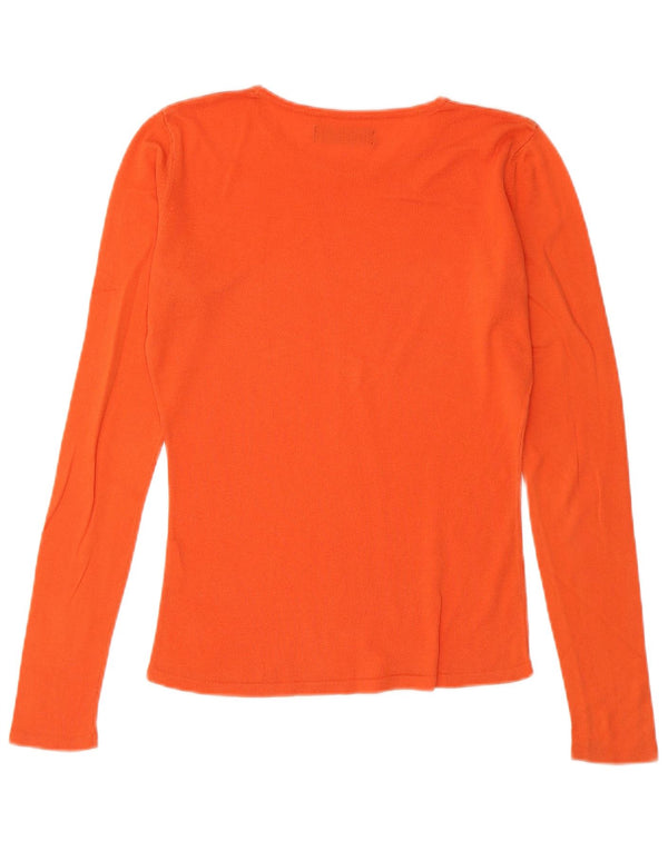 Top Trussardi Jeans Donna Manica Lunga UK 10 Small Arancione Cotone