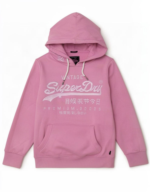 Felpa con cappuccio da donna con vestibilità grafica classica Superdry, cotone rosa medio, UK 12