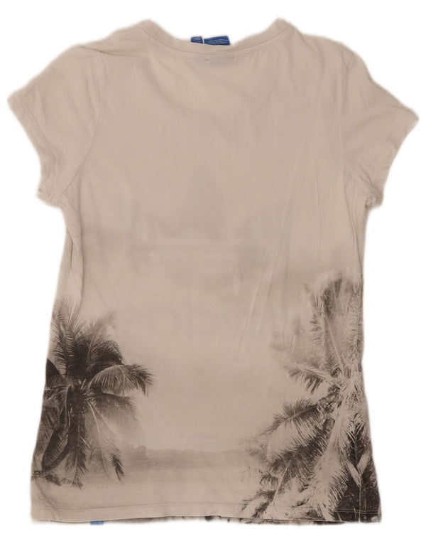 T-shirt grafica da donna Adidas Top UK 14 cotone floreale bianco medio