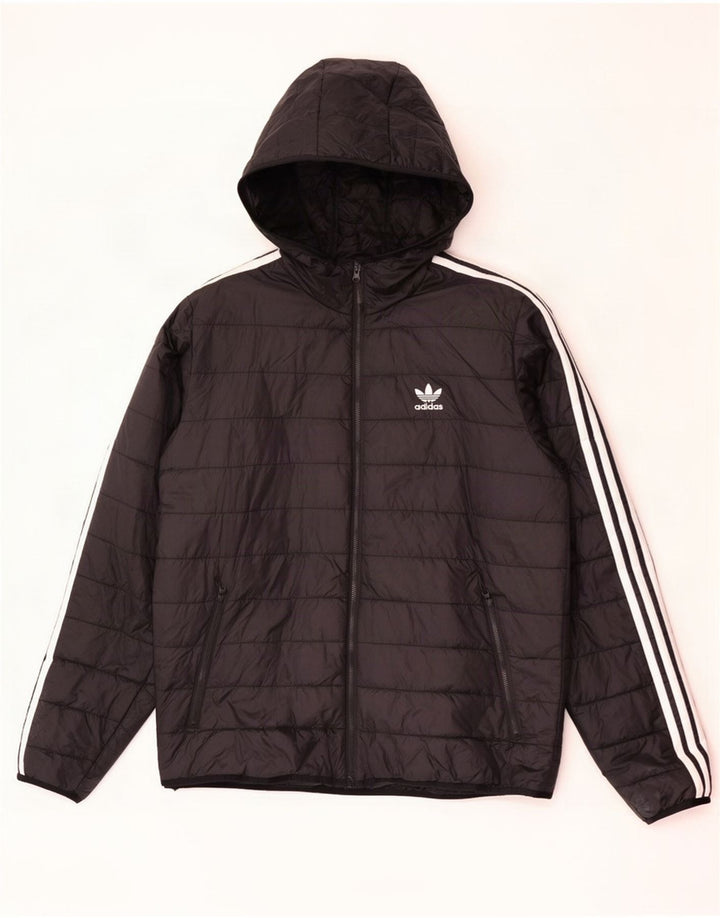 Giacca imbottita con cappuccio da uomo Adidas UK 40 Large nera in poliammide