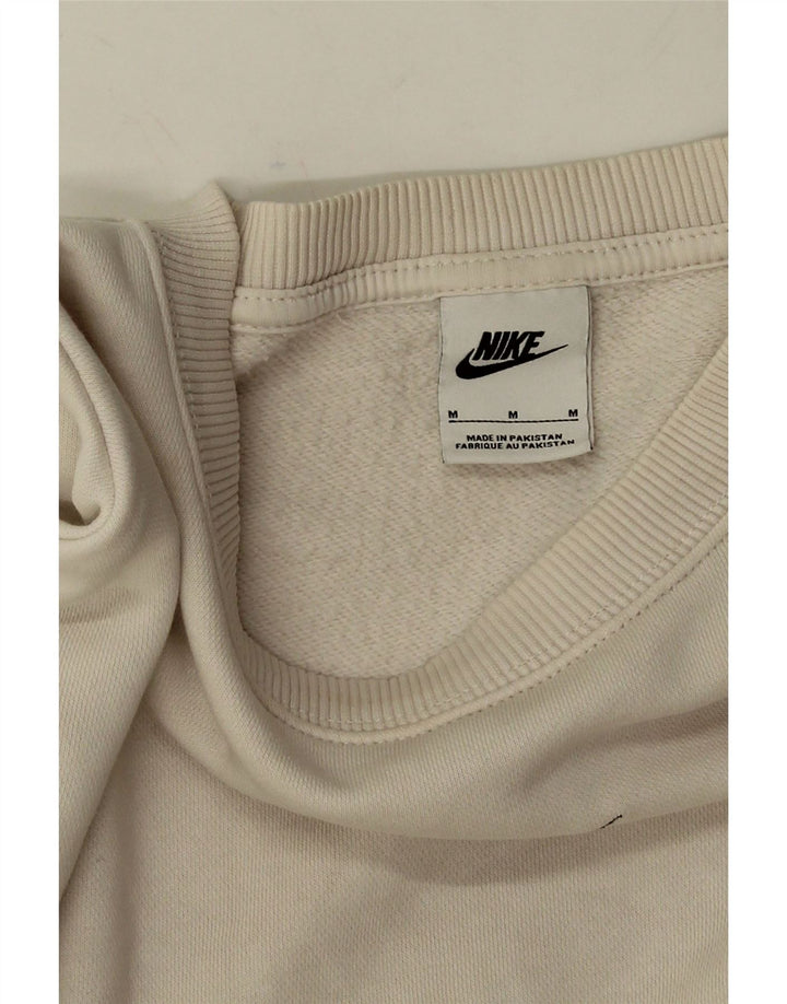 Felpa oversize corta da donna Nike, maglione UK 14, cotone bianco sporco medio