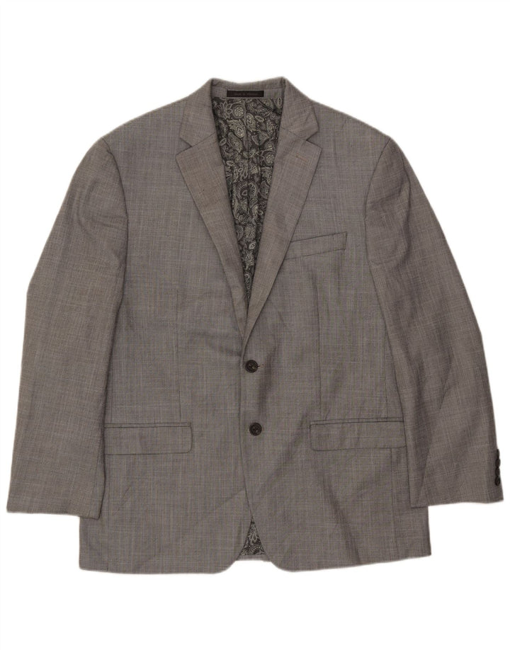 Giacca blazer da uomo a 2 bottoni Chaps UK 40 grande poliestere Chevron grigio