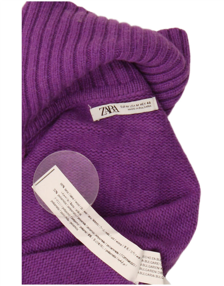 Maglione maglione a collo alto da donna Zara UK 14 Lana viola medio