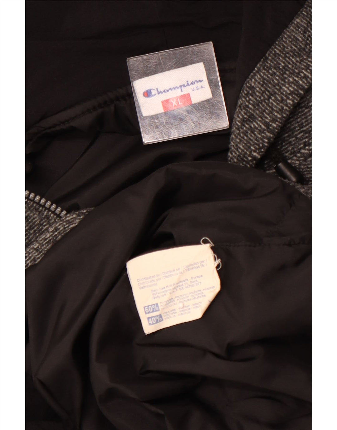 Giacca in pile con cappuccio da uomo CHAMPION UK 42 XL Poliestere gessato grigio