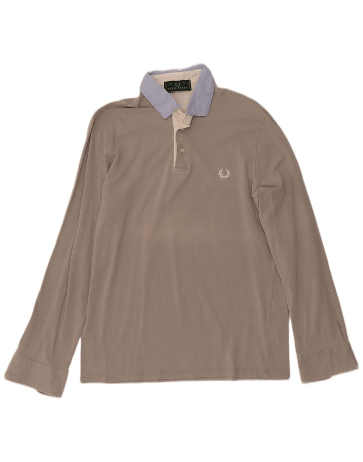 FRED PERRY Polo da uomo a maniche lunghe grande in cotone color block grigio