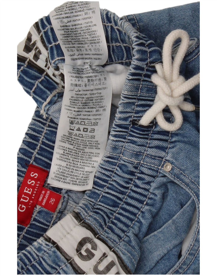 Guess Pantaloncini di jeans con grafica da donna W26 Small Blu Colourblock Poliestere